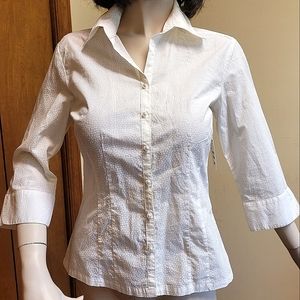 H&M White Floral Shirt with Pearl Buttons, Size US 6